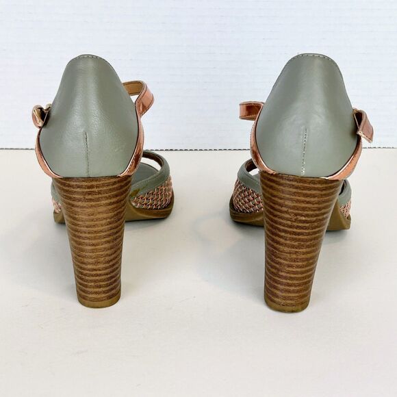 Report Meg T Strap Heels Woven Gray & Metallic Rose Gold Open Toe Block Heel 8 - Picture 5 of 11